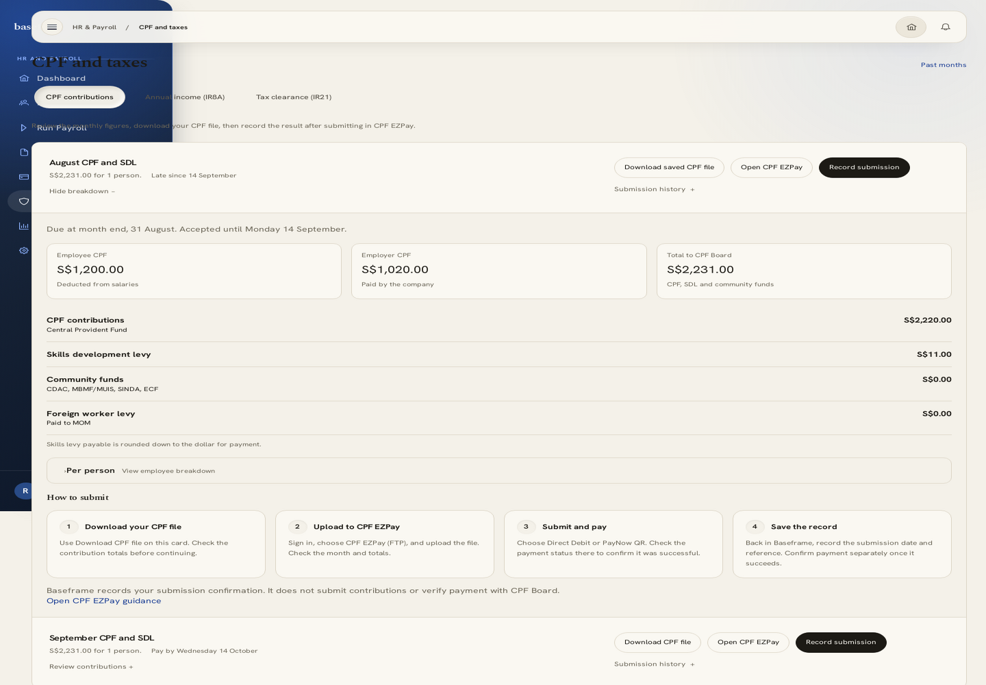 CPF and taxes — EZPay file export handoff (LIVE)
